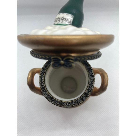 Champagne Ice Bucket Hinged Trinket Valentines Ceramic Jewelry Box - Picture 6 of 7